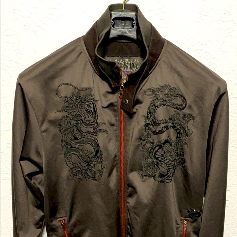 Brown Embroidered dragon track jacket size XLarge